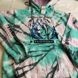 NEW Medium Anime Hatsune Miku Crypton Hooded Sweatshirt Hoodie Tye-Dye Pockets